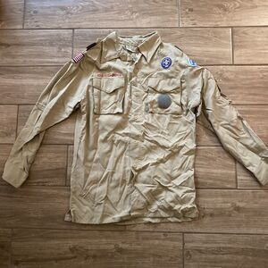 BOY SCOUTS Of America Long Sleeve Uniform Shirt BSA Scout Youth Large & Patches